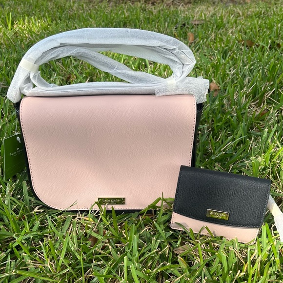 kate spade Handbags - Kate Spade Black and Pink Crossbody and Matching Wallet NWT